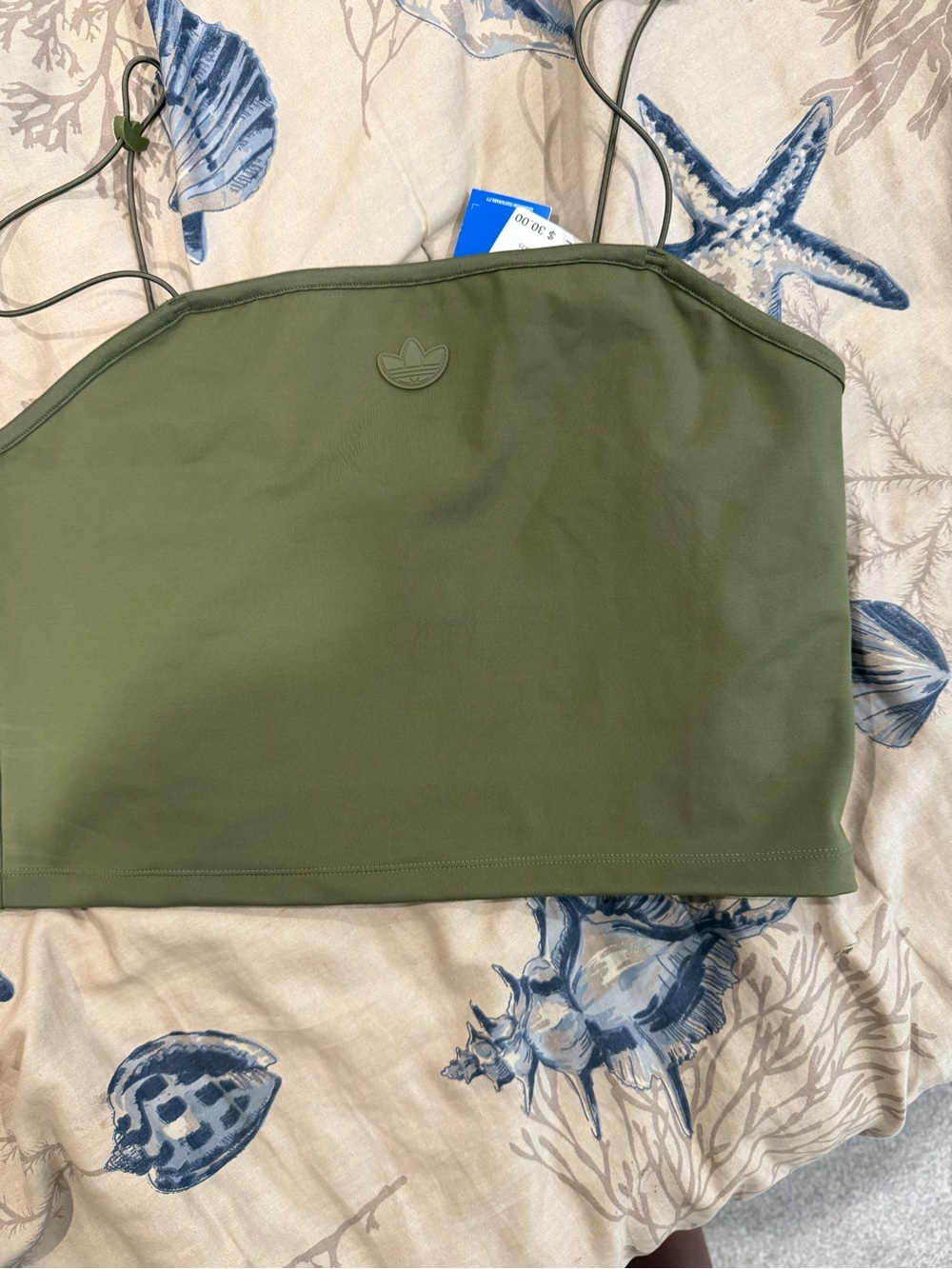adidas Olive Green Slim Cropped Tank with Trefoil